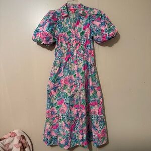 Lilly Pulitzer Tassie Elbow Sleeve Dress In Mandevilla Baby Paradise Petals